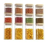 Havendro 12Pcs Square Glass Storage Jars Bamboo Lids in Clear Havendro Clear