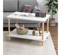 Havendro 2 Tier Side Table Concrete Effect Top with Shelf Living Room in White Havendro White