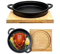 Havendro 2 X Cast Iron Sizzle Platter Steak Sizzler Plate Wooden Base Havendro Multicolor