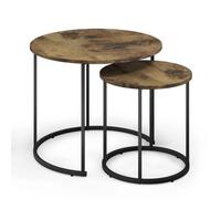 Havendro Ancient Wood Nesting Tables Set of 2 Industrial Round Side Tables in Brown Havendro Brown