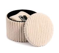 Havendro Beige Round Storage Ottoman with Lid Foldable Footstool Havendro Beige