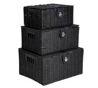 Havendro Black Resin Wicker Basket Hamper Storage With Lids Set of 3 Havendro Black