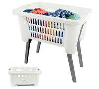 Havendro Foldable Legs Laundry Basket, Collapsible Storage in White Havendro White