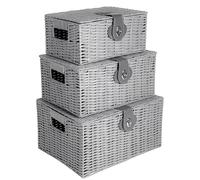 Havendro Grey Resin Wicker Basket Hamper Storage With Lids Set of 3 Havendro Grey