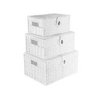 Havendro White Resin Wicker Basket Hamper Storage With Lids Set of 3 Havendro White
