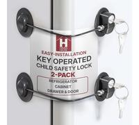 HavenHause Child Safety Lock for Refrigerator, Cabinet, Drawer & Door - Baby Proofing - Easy Installation with Strong Adhesive and Heavy-Duty Steel Cable for Home, School- Key Operated (Pack of 2)