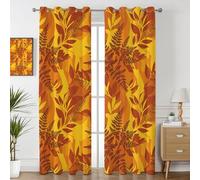 Havenix Abstract Autumn Leaf Blackout Curtains for Bedroom Living Room, Eyelet Curtains 90x90, Thermal Insulated Drapes for Windows, Orange Yellow Botanical Patterned Window Treatments, 2 Panels