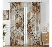 Havenix Autumn Leaf Blackout Curtains for Bedroom Living Room, Eyelet Curtains 183cm Drop, Thermal Insulated Drapes for Windows, Brown Beige Tree Branch Patterned Window Treatments, 2 Panels