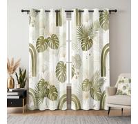 Havenix Boho Mid Century Modern Tropical Blackout Curtains for Bedroom Living Room, Sage Green Botanical Patterned Curtains 54x90, Thermal Insulated Eyelet Drapes for Windows, 2 Panels