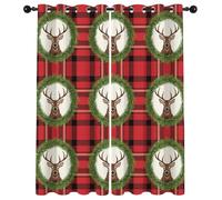 Havenix Christmas Blackout Curtains for Bedroom Living Room, 90 inch Drop Curtains 66x90, Thermal Insulated Eyelet Drapes for Windows, Buffalo Plaid Reindeer Patterned Window Treatments, 2 Panels