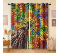 Havenix Colourful Forest Canopy Blackout Curtains for Bedroom Living Room, Eyelet Curtains 137cm Drop, Thermal Insulated Drapes for Windows, Abstract Landscape Patterned Window Treatments, 2 Panels