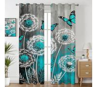 Havenix Dandelion Butterfly Blackout Curtains for Bedroom Living Room, Eyelet Curtains 46x72, Thermal Insulated Drapes for Windows, Teal and Grey Floral Patterned Window Treatments, 2 Panels