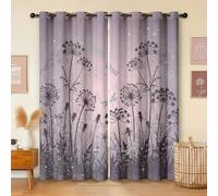 Havenix Dragonfly Dandelion Blackout Curtains for Bedroom Living Room, 54 inch Drop Curtains 46x54, Thermal Insulated Eyelet Drapes for Windows, Lilac Floral Patterned Window Treatments, 2 Panels