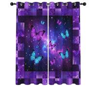 Havenix Galaxy Butterfly Blackout Curtains for Bedroom Living Room, Eyelet Curtains 46x90, Thermal Insulated Drapes for Windows, Purple and Blue Starry Sky Patterned Window Treatments, 2 Panels
