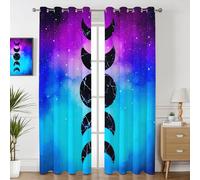 Havenix Galaxy Moon Phase Blackout Curtains for Bedroom Living Room, Eyelet Curtains 46x72, Thermal Insulated Drapes for Windows, Purple Blue Celestial Patterned Window Treatments, 2 Panels