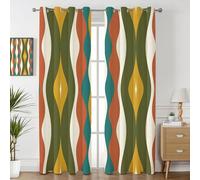 Havenix Green Orange Yellow Retro 70s Blackout Curtains for Bedroom Living Room, Wavy Mid Century Patterned Curtains 52x84, Thermal Insulated Eyelet Drapes for Windows, 2 Panels