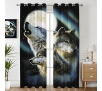 Havenix Howling Wolf Pack Blackout Curtains for Bedroom Living Room, Eyelet Curtains 46x54, Thermal Insulated Drapes for Windows, Full Moon Wolves Patterned Window Treatments, 2 Panels