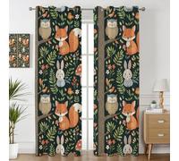 Havenix Kids Nursery Woodland Blackout Curtains for Bedroom Living Room, Eyelet Curtains 46x54, Thermal Insulated Drapes for Windows, Fox Rabbit and Owl Patterned Window Treatments, 2 Panels