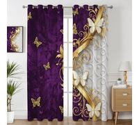 Havenix Luxury Butterfly Blackout Curtains for Bedroom Living Room, Purple and White Baroque Patterned Curtains 90x90, Thermal Insulated Eyelet Drapes for Windows, 2 Panels
