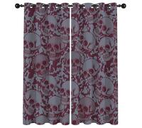 Havenix Maroon and Grey Skull Print Blackout Curtains for Bedroom Living Room, Gothic Camo Patterned Curtains 90x108, Thermal Insulated Eyelet Drapes for Windows, 2 Panels