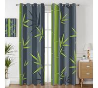 Havenix Meditation Room Bamboo Blackout Curtains for Bedroom Living Room, Eyelet Curtains 213cm Drop, Thermal Insulated Drapes for Windows, Asian Botanical Patterned Window Treatments, 2 Panels