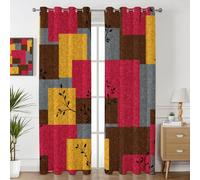 Havenix Multicolour Autumn Botanical Blackout Curtains for Bedroom Living Room, Colour Block Leaf Patterned Curtains 52x84, Thermal Insulated Eyelet Drapes for Windows, 2 Panels
