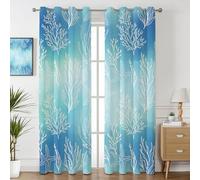 Havenix Nautical Starfish Blackout Curtains for Bedroom Living Room, Eyelet Curtains 52x84, Thermal Insulated Drapes for Windows, Aqua Blue Coastal Ocean Patterned Window Treatments, 2 Panels