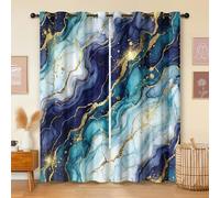 Havenix Navy Blue Marble Effect Blackout Curtains for Bedroom Living Room, 54 inch Drop Curtains 66x54, Thermal Insulated Eyelet Drapes for Windows, Abstract Fluid Art Window Treatments, 2 Panels