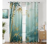Havenix Oriental Botanical Blackout Curtains for Bedroom Living Room, Teal and Gold Bamboo Patterned Curtains 46x54, Thermal Insulated Eyelet Drapes for Windows, 2 Panels