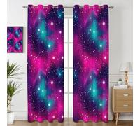 Havenix Pink and Blue Galaxy Blackout Curtains for Bedroom Living Room, Eyelet Curtains 183cm Drop, Thermal Insulated Drapes for Windows, Starry Nebula Patterned Window Treatments, 2 Panels