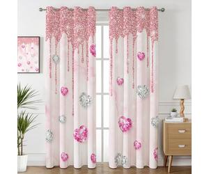 Havenix Pink Glitter Heart Blackout Curtains for Bedroom Living Room, 72 inch Drop Curtains 46x72, Thermal Insulated Eyelet Drapes for Windows, Diamond Love Patterned Window Treatments, 2 Panels