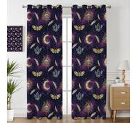 Havenix Purple Galaxy Moon Moth Blackout Curtains for Bedroom Living Room, Eyelet Curtains 46x90, Thermal Insulated Drapes for Windows, Witchy Celestial Patterned Window Treatments, 2 Panels