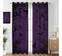 Havenix Purple Gothic Raven Blackout Curtains for Bedroom Living Room, Eyelet Curtains 229cm Drop, Thermal Insulated Drapes for Windows, Spooky Forest Patterned Window Treatments, 2 Panels