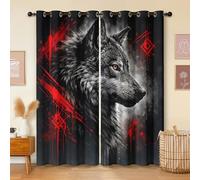 Havenix Red and Black Wolf Blackout Curtains for Bedroom Living Room, Eyelet Curtains 46x72, Thermal Insulated Drapes for Windows, Gothic Wild Animal Patterned Window Treatments, 2 Panels