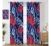 Havenix Red Navy Ocean Coral Blackout Curtains for Bedroom Living Room, Eyelet Curtains 46x90, Thermal Insulated Drapes for Windows, Underwater Sea Life Patterned Window Treatments, 2 Panels