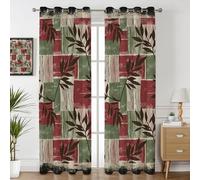 Havenix Rustic Leaf Blackout Curtains for Bedroom Living Room, Eyelet Curtains 137cm Drop, Thermal Insulated Drapes for Windows, Red Green Beige Botanical Block Patterned Window Treatments, 2 Panels