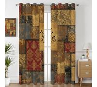 Havenix Rustic Patchwork Blackout Curtains for Bedroom Living Room, Eyelet Curtains 66x90, Thermal Insulated Drapes for Windows, Distressed Vintage Baroque Patterned Window Treatments, 2 Panels