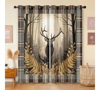 Havenix Scottish Highland Stag Blackout Curtains for Bedroom Living Room, Grey Tartan Check Patterned Curtains 46x54, Thermal Insulated Eyelet Drapes for Windows, 2 Panels