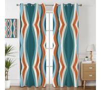 Havenix Teal and Orange Retro Blackout Curtains for Bedroom Living Room, 72 inch Drop Curtains 46x72, Thermal Insulated Eyelet Drapes for Windows, Wavy Geometric Patterned Window Treatments, 2 Panels