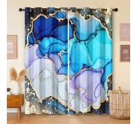 Havenix Teal Purple Gold Marble Blackout Curtains for Bedroom Living Room, Eyelet Curtains 137cm Drop, Thermal Insulated Drapes for Windows, Luxury Artistic Patterned Window Treatments, 2 Panels
