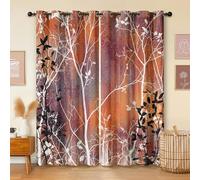 Havenix Tree Branch Blackout Curtains for Bedroom Living Room, Eyelet Curtains 213cm Drop, Thermal Insulated Drapes for Windows, Rust Burnt Orange Patterned Window Treatments, 2 Panels