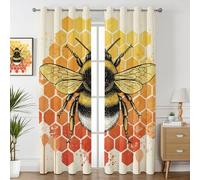 Havenix Watercolor Bumblebee Blackout Curtains for Bedroom Living Room, Eyelet Curtains 46x72, Thermal Insulated Drapes for Windows, Honeycomb Bee Patterned Window Treatments, 2 Panels