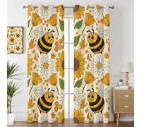 Havenix Yellow Floral Bee Blackout Curtains for Bedroom Living Room, Sunflower and Daisy Patterned Curtains 46x72, Thermal Insulated Eyelet Drapes for Windows, 2 Panels