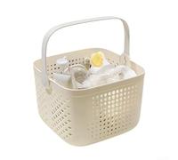 HavenlyCove Versatile Shower Tote with Hollow Drain Design, Spacious Bathroom Storage Basket for Shampoo and Soap, PP Caddy with Handle for College Dorm Gym, Brown(beige)