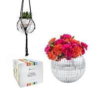 Havenstone Home Hanging Disco Ball Planter 6" with Flat Base - Includes Self-Watering Insert + Black Cotton Macrame Plant Hanger- Indoor/Outdoor Plants, Home Décor & Room Décor with Cotton Rope