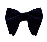 Haveratio Mens Velvet Vintage Double Layer Pre-Tied Handmade Bow Tie Glitter Solid Color Tuxedo Big Oversized Adjustable Length Necktie Navy Blue
