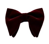 Haveratio Mens Velvet Vintage Double Layer Pre-Tied Handmade Bow Tie Glitter Solid Color Tuxedo Big Oversized Adjustable Length Necktie Wine Red