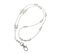 Haveratio White Pearls Bead Lanyard Necklace with Magnetic Breakaway Clasp ID Badge Holder Fashionable Chain Gift for Women Girls
