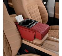 HAVERN Multifunctional Car Armrest Storage Box for MG HS Trophy 2024 2025, Pu Leather Heightening Cushion With Cup Holder And Tissue Box,Red/C