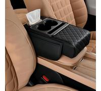 HAVERN Multifunctional Car Armrest Storage Box for Volvo XC90 2. Gen 2015-2024 2025, Pu Leather Heightening Cushion With Cup Holder And Tissue Box,Black/A
